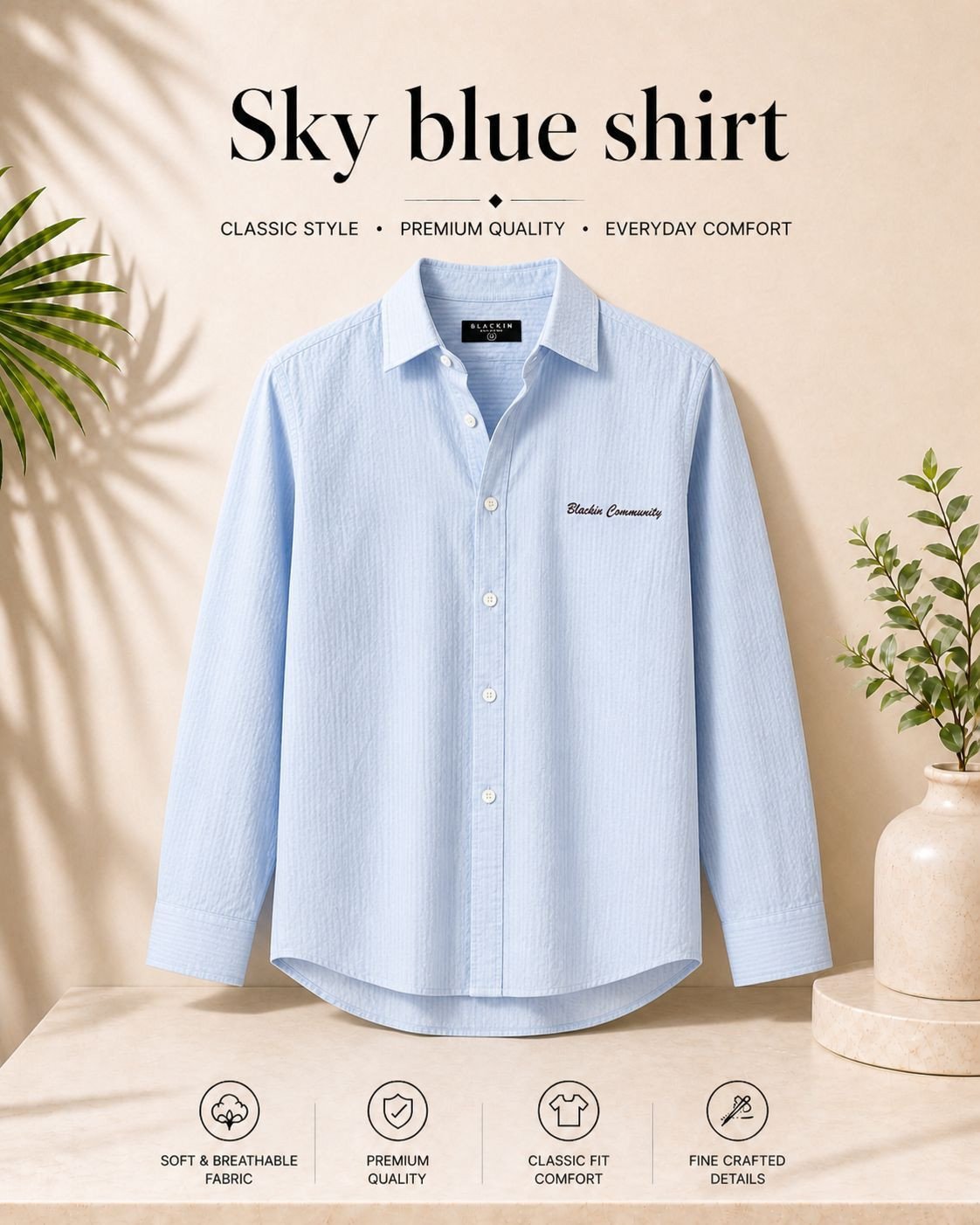 Premium  Full Sleeve Shirt In Sky Blue