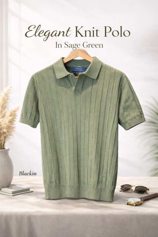 Knit Polo Shirt In Sage Green
