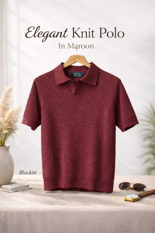 Knit Polo Shirt In Maroon