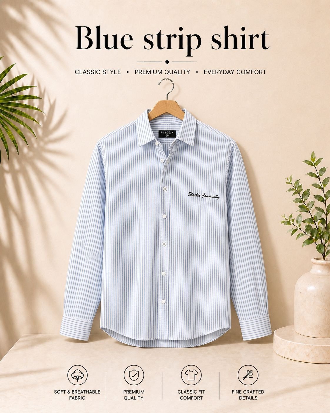 Premium  Full Sleeve Shirt In  Blue Stripe