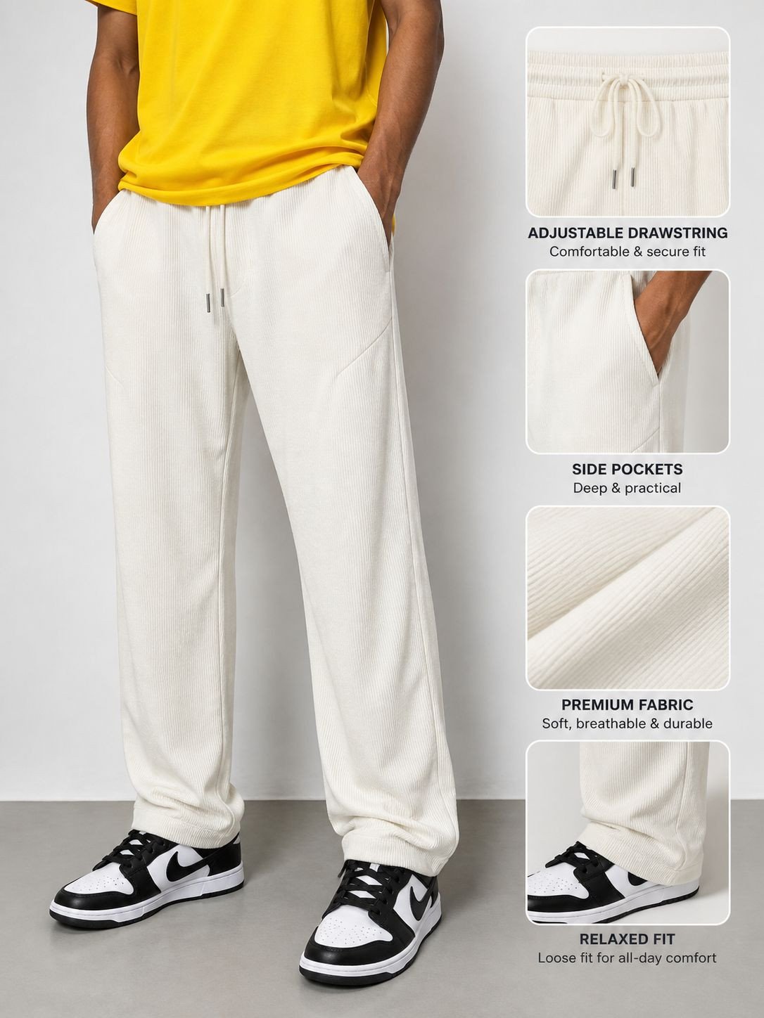 CREAM LUXURY  RIBBED FABRIC TROUSER