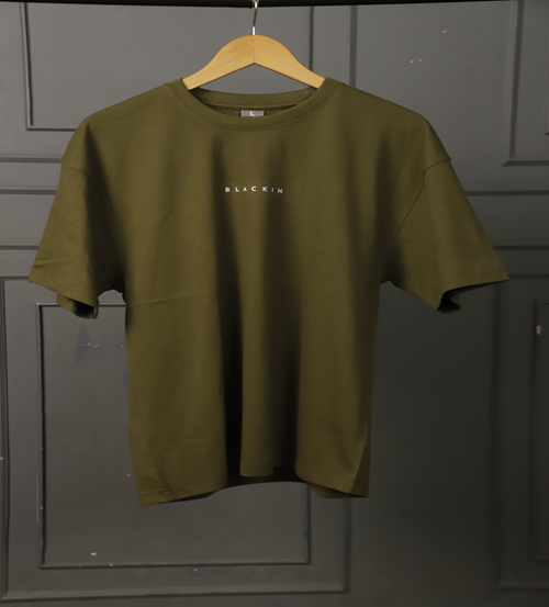 Solid Drop Shoulder Olive T-shirt