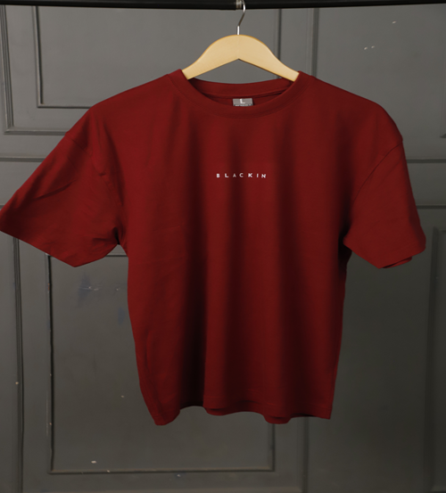 Solid Drop Shoulder Maroon T-shirt