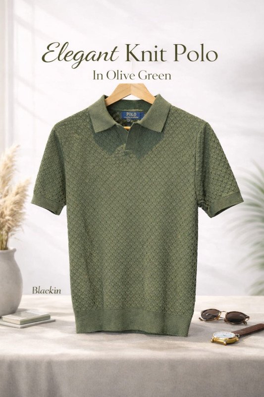 Knit Polo Shirt In Olive Green