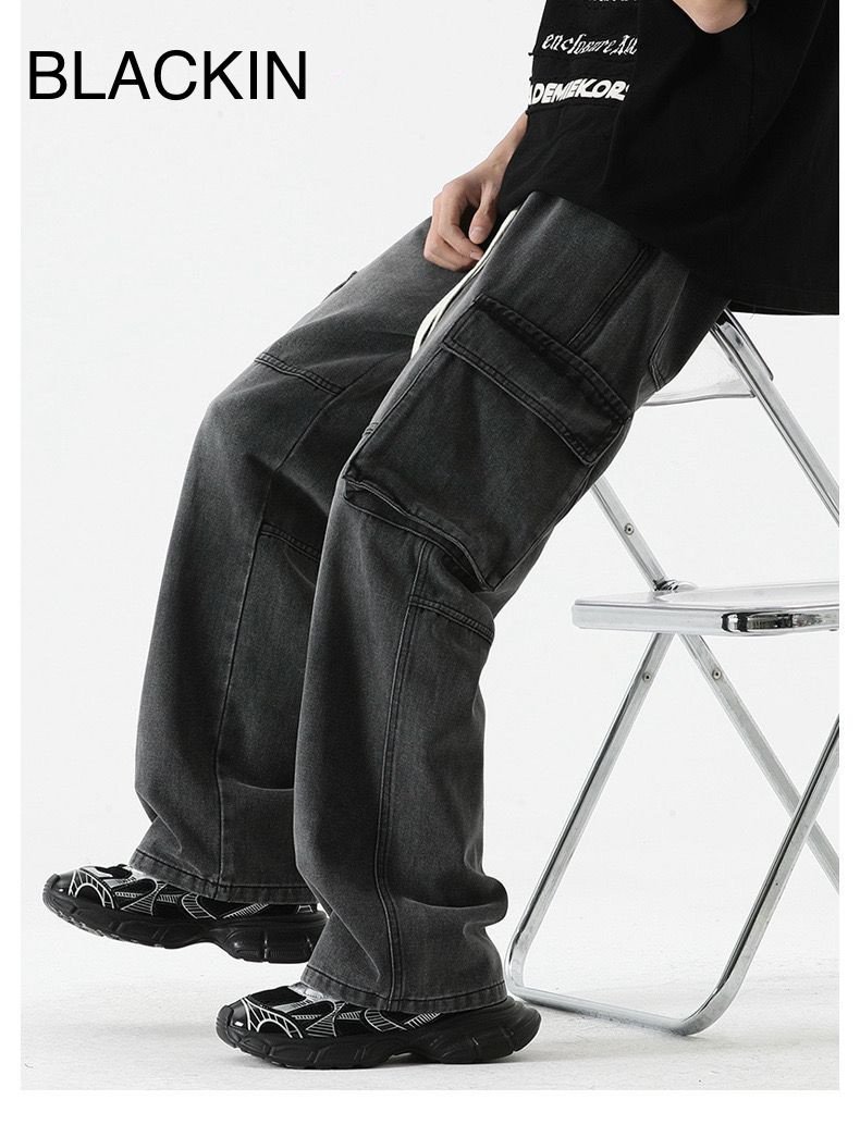 Denim  Cargo Semi Baggy 6 pocket Silverwash Pant