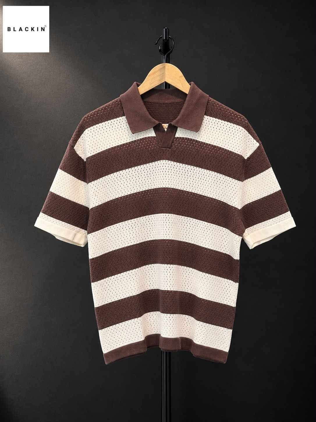 Horizontal Stripe Knit Polo