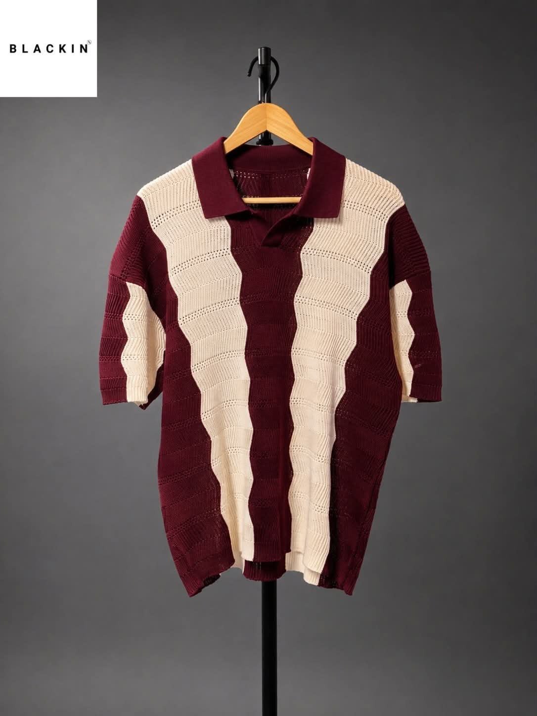 Vertical wavy zig-zag Knit Polo